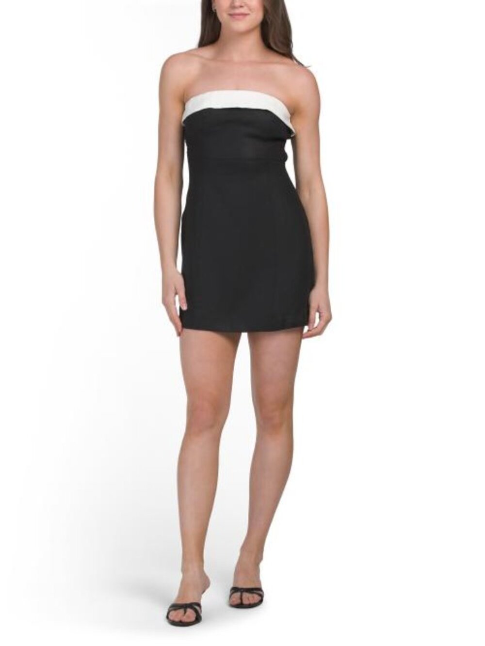 JL LUXE LABEL Linen Blend Strapless Color Block Mini Dress